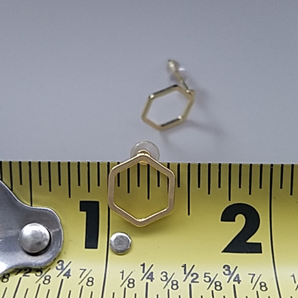 RESTOCKED! Minimalist Hexagon Gold Tone Earrings - Picture 5 of 5